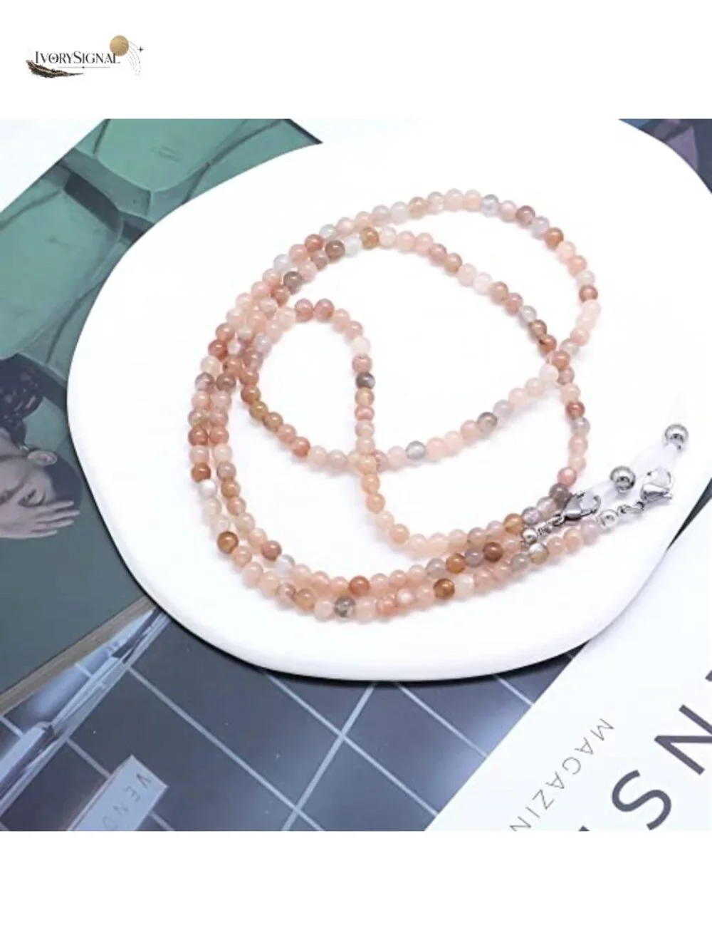 Moonstone Beaded Eyeglass Chain Lanyard for Women, Adjustable Face Mask Holder